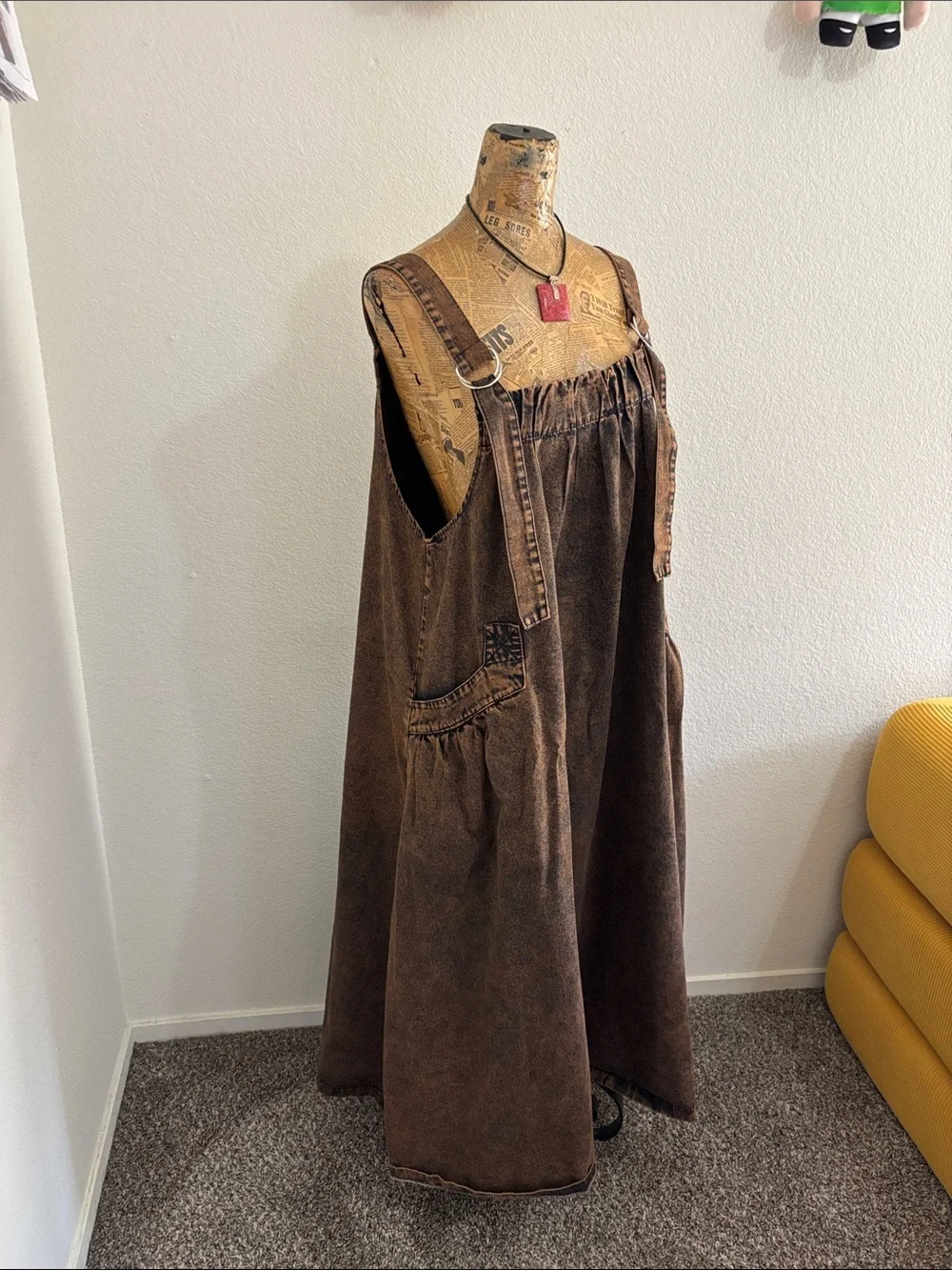 Apron styled maxi dress M acid washed boho Lagenlook suspenders Y2K fall whimsy